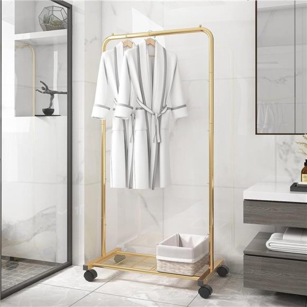 Standard Clothes Garment Rack, Clothing Rolling Rack, Golden Yellow - Picture 6 of 7